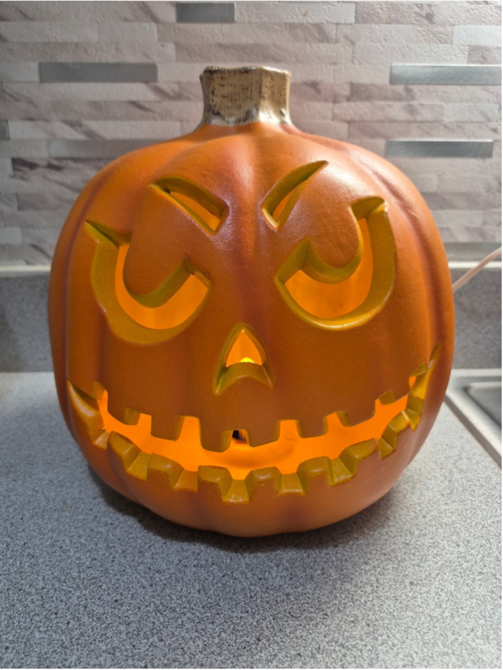 Vtg Halloween Pumpkin Jack-O-Lantern Decor 9" Orange Brown